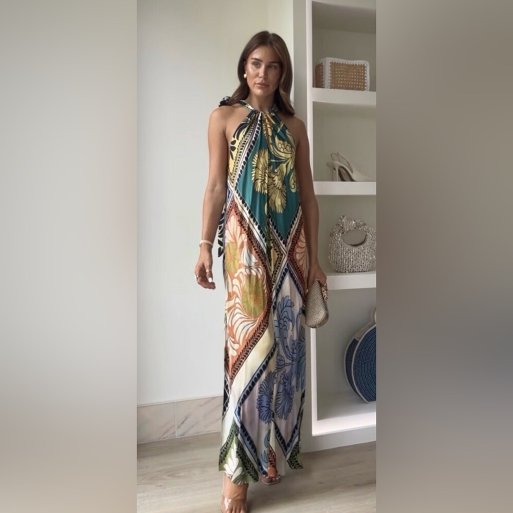 ZARA NWT Multicolor Halter Maxi Dress • L - Picture 11 of 11